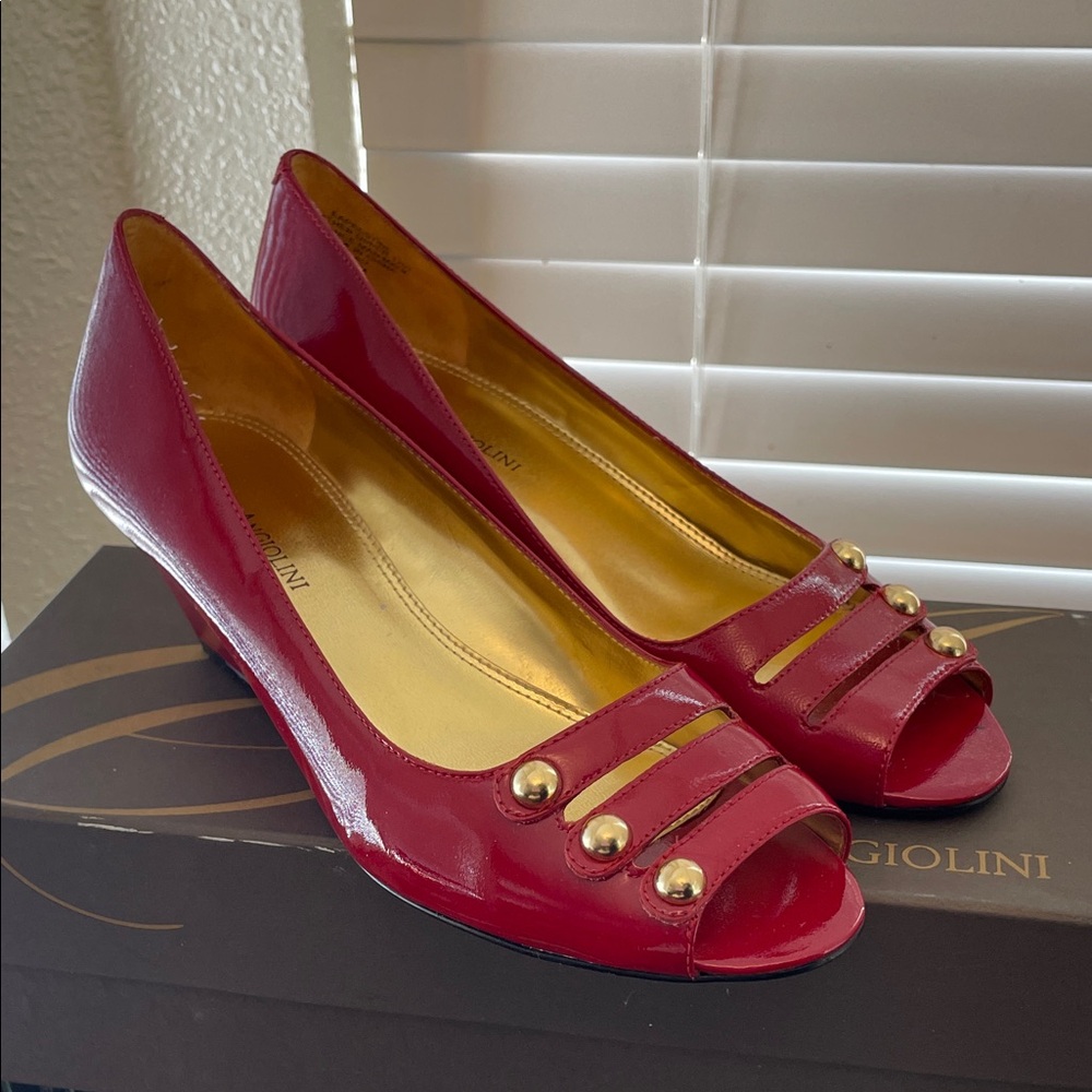Enzo Angiolini Glossy Red Wedge Shoes